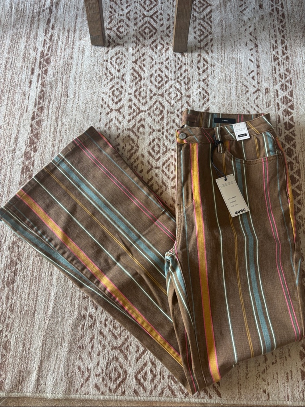 Judy Blue Brown Multicolor Striped Flare Jeans